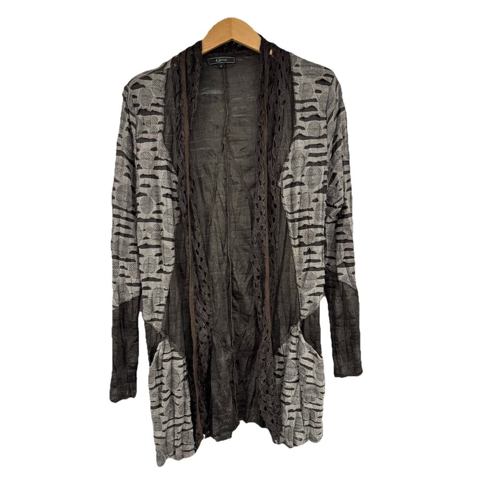 Cativa Y2K Style‎ Brown Layered Knit Open Cardigan Boho Lagenlook Womens L